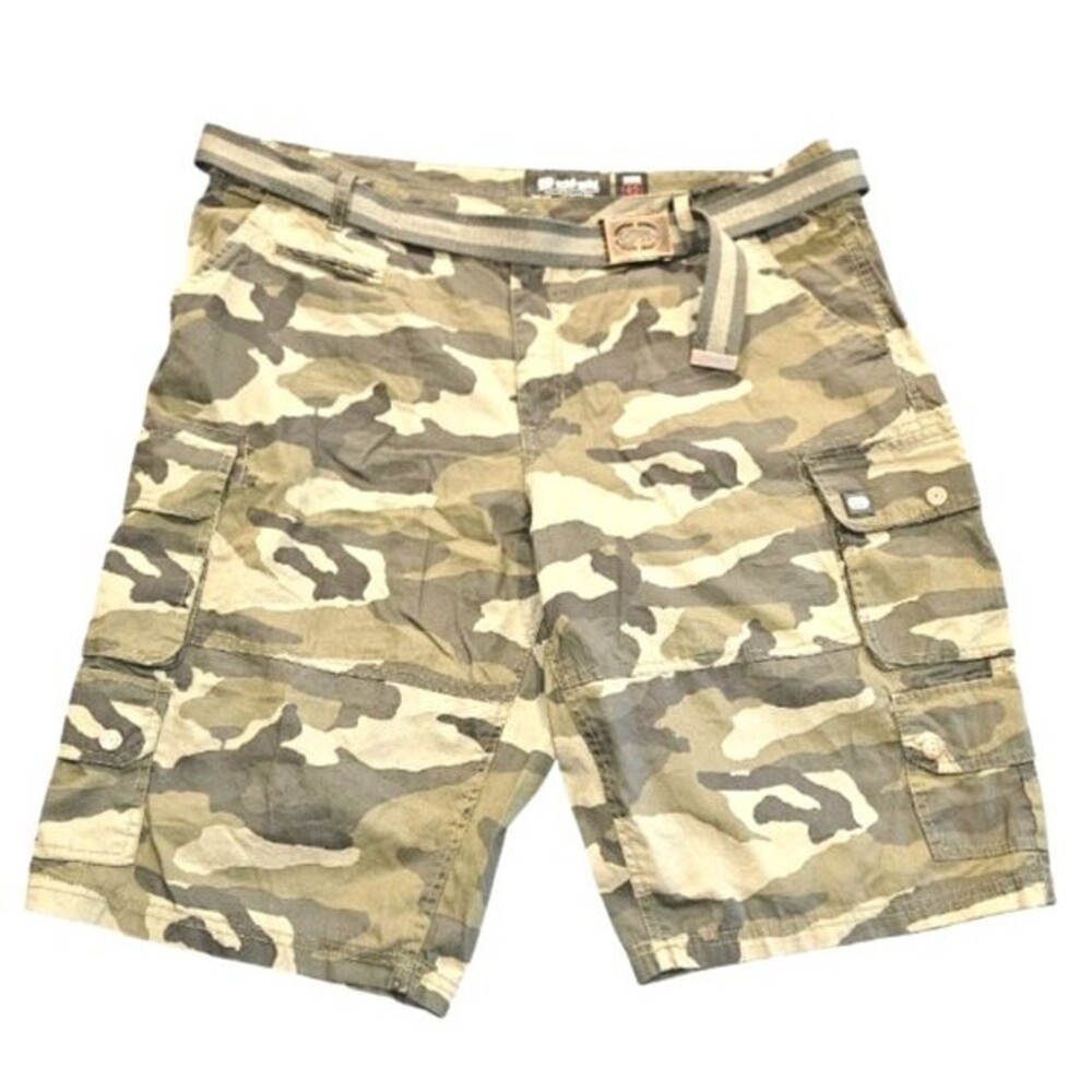 Ecko Unltd Cargo Shorts Mens 42 Camo Ripstop Utility Belt Y2K Military